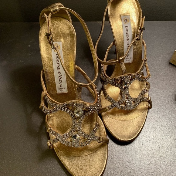 Domenico Vacca gold metallic and jewelled heeled sandals - Picture 1 of 7